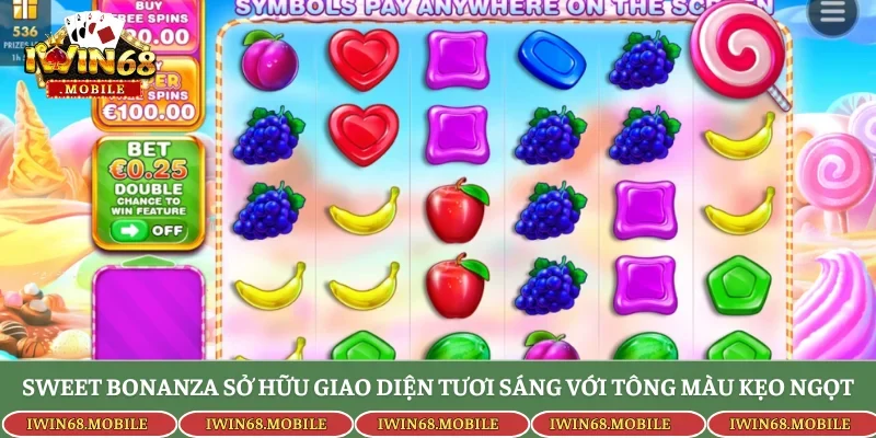 Sweet Bonanza sở hữu giao diện tươi sáng với tông màu kẹo ngọt